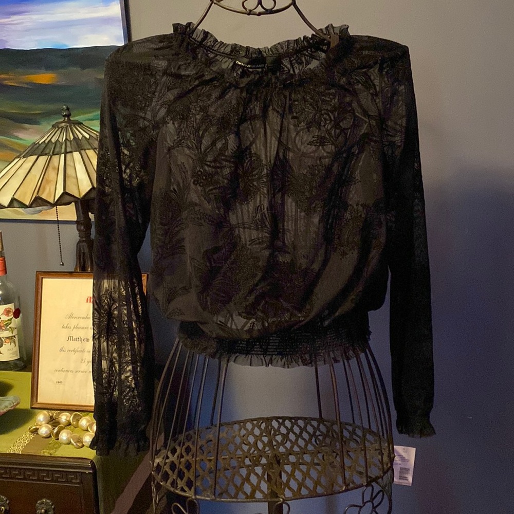 DKNY black lace sheer lace top